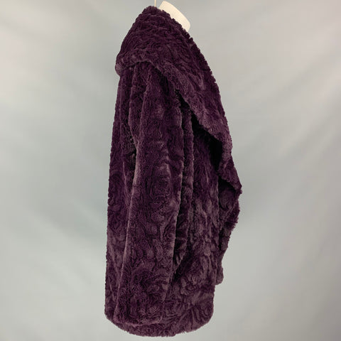 ADRIENNE LANDAU Size M Purple Textured Polyester Shawl Collar Coat