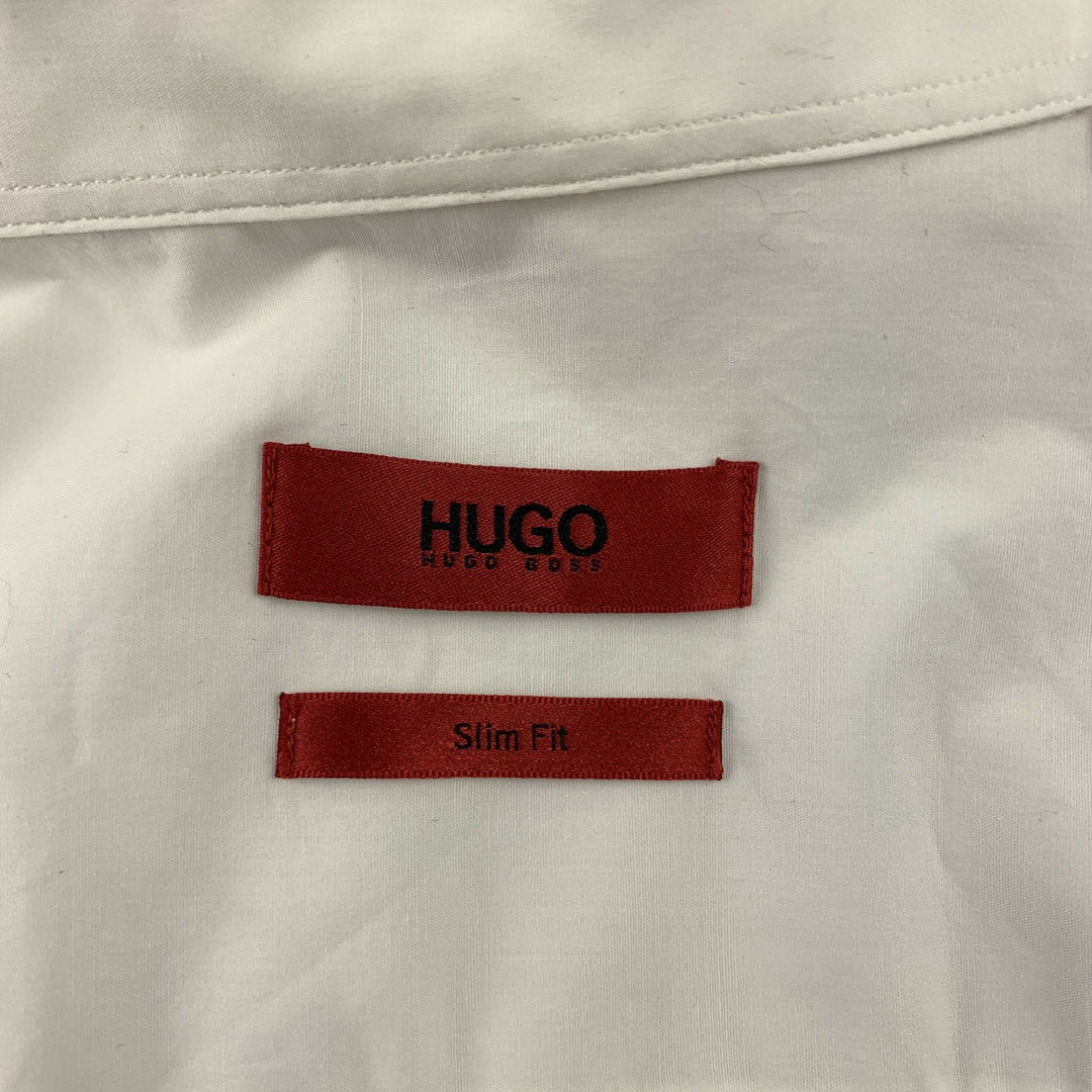 HUGO BOSS Taille M Chemise slim en coton mélangé blanc avec fermeture éclair à manches longues