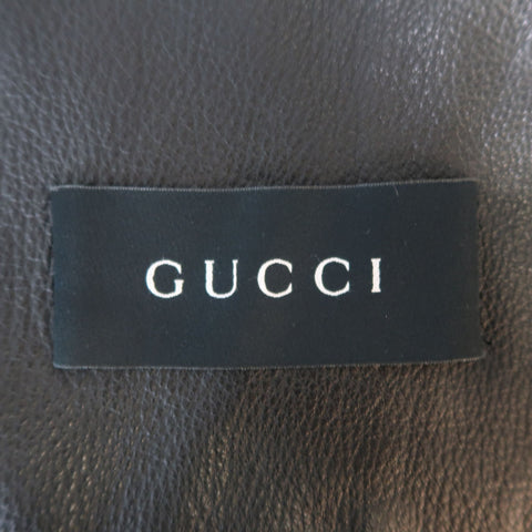GUCCI 42 Black Textured Leather Zip Up Band Collar Motorcycle Jacket