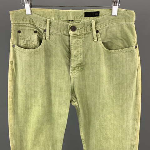 THVM Size 32 x 30 Green Wash Cotton Button Fly Jeans