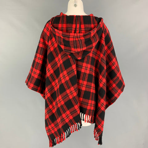 KATE SPADE Size One Size Red Black Wool Blend Plaid Zip Up Cape