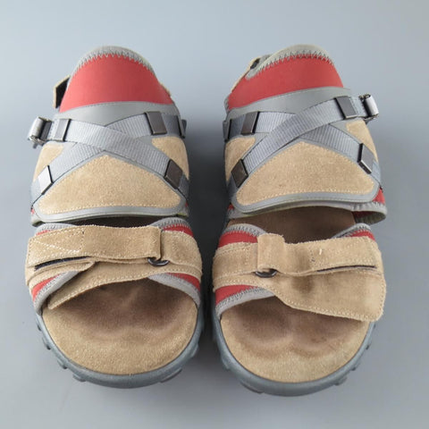LANVIN Talla EE. UU. 10 Sandalias con tiras híbridas de ante y neopreno en color beige y rojo