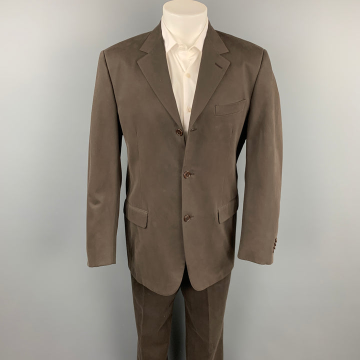 CERRUTI Size 40 Regular Brown Cotton Notch Lapel Suit