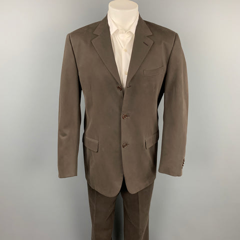 CERRUTI Size 40 Regular Brown Cotton Notch Lapel Suit
