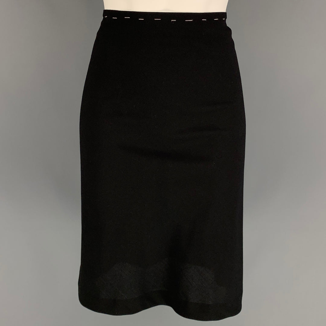 ORSON+BODIL Size 6 Black Wool Contrast Stitch Below Knee Skirt