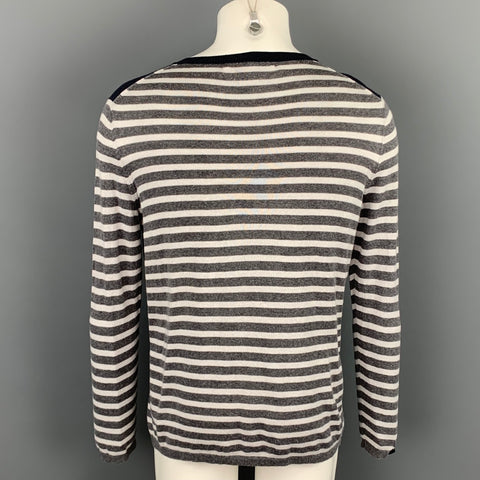 TRICOT WIM NEELS Size M Grey & White Stripe Cotton / Polyamide V-Neck Pullover
