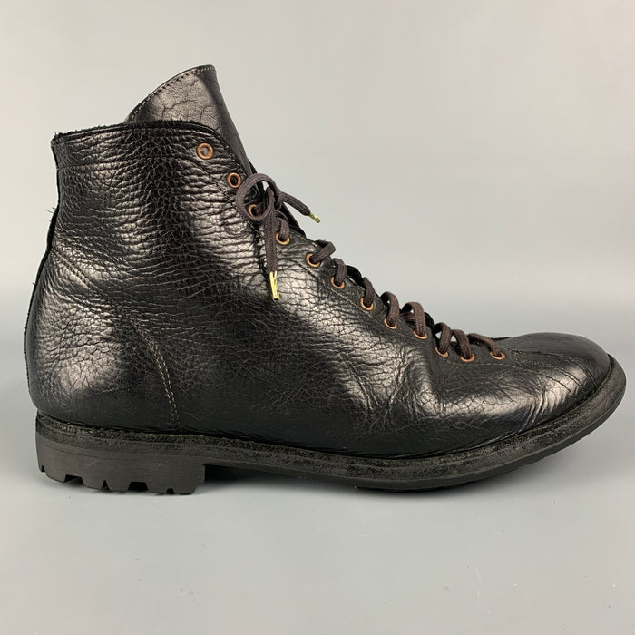 GUIDI Size 12 Black Pebble Grain Leather Lace Up Boots