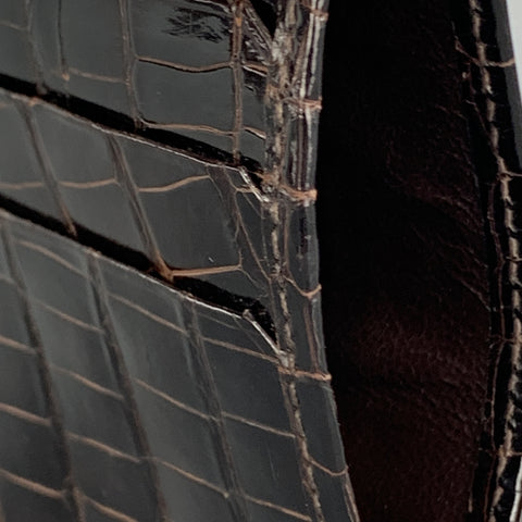 ASPREY Crocodile Dark Brown Leather Flat Card Case