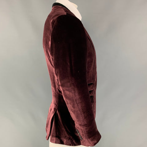PAUL SMITH The Byard Size 44 Burgundy Black Velvet Rayon Silk Sport Coat