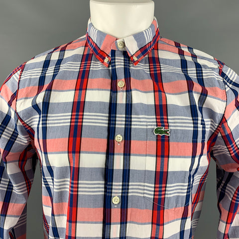 LACOSTE Size M Red White & Blue Plaid Cotton Long Sleeve Shirt