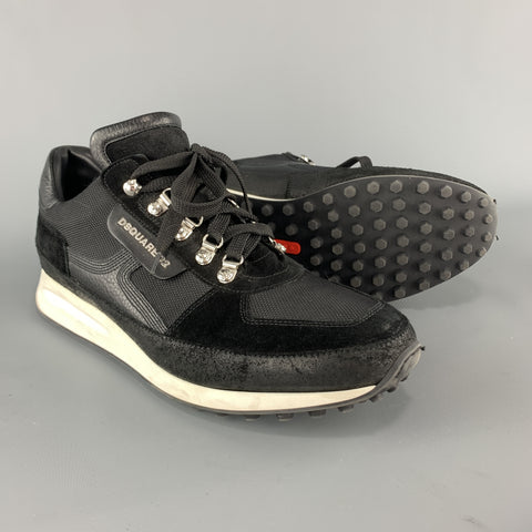 DSQUARED2 Talla 12 Zapatillas con gancho de esquí de lona y cuero en blanco y negro