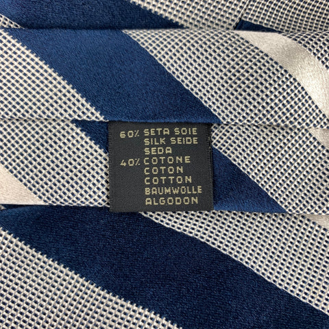 ERMENEGILDO ZEGNA Navy & White Diagonal Stripe Silk / Cotton Tie