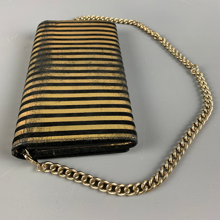 VIVIENNE WESTWOOD Gold Black Stripe Leather Wallet Handbag