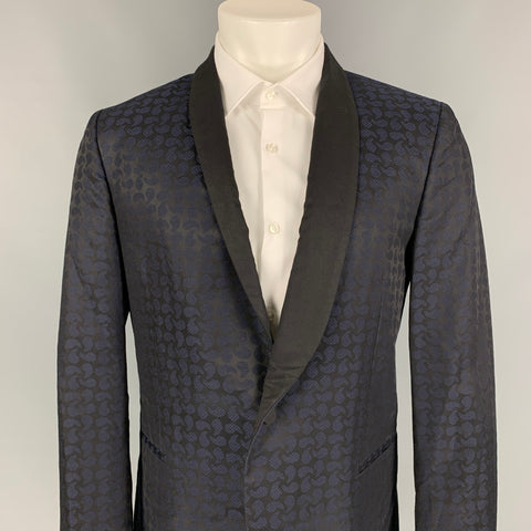PS by PAUL SMITH Taille 38 Marine &amp; Noir Paisley Laine / Acrylique Col Châle Manteau Sport