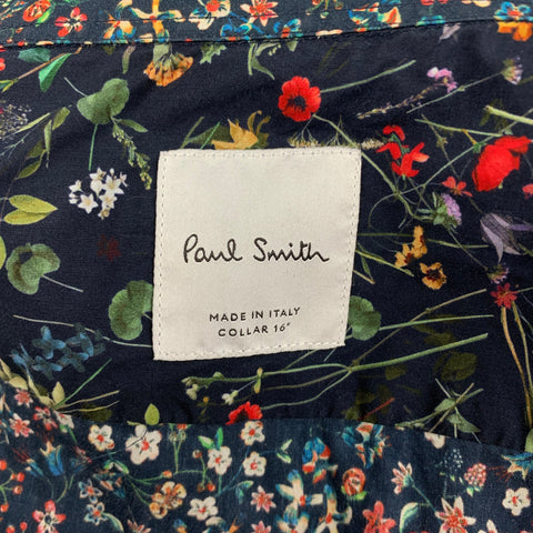 PAUL SMITH Size M Navy Multi-Color Floral Cotton Long Sleeve Shirt