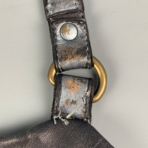 GIORGIO BRATO Distressed Gunmetal Metallic Leather Satchel Handbag
