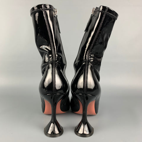 AMINA MUADDI Size 7 Black Patent Leather Pointed Toe Boots