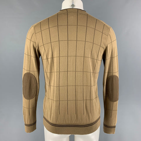 JUNYA WATANABE Size M Khaki Brown Window Pane Cotton V-Neck Cardigan