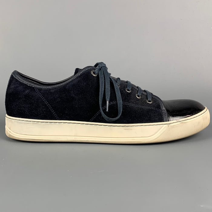 LANVIN Size 12 Navy & White Leather Lace Up Sneakers
