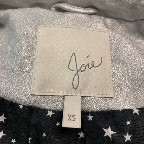 JOIE Chaqueta motera de piel de cordero metalizada de cuero plateado talla XS