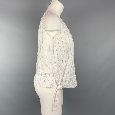 HEYDARI Taille S T-shirt en polyester froissé à rayures blanches et noires