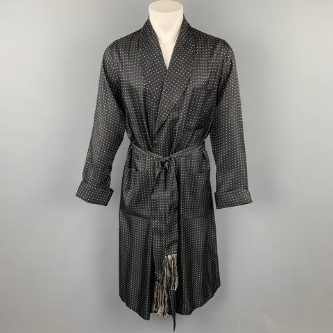 RALPH LAUREN Purple Label Size S Black & White Polka Dot Silk Shawl Collar Robe