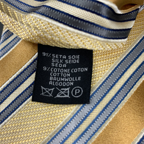 ERMENEGILDO ZEGNA Yellow Grey Diagonal Stripe Silk / Cotton Tie