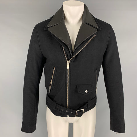 THE KOOPLES Size M Black Solid Wool Blend Biker Coat