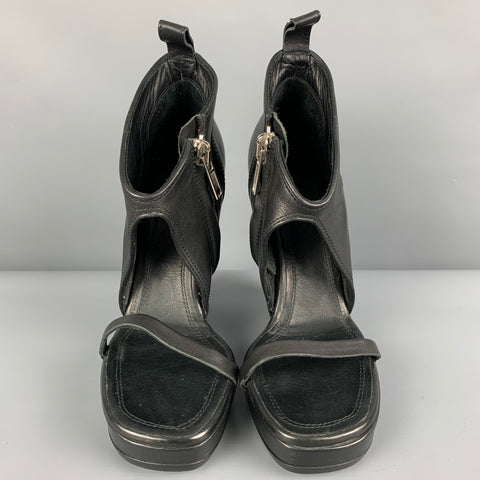 RICK OWENS Talla 10 Botas de cuña con punta abierta de cuero negro