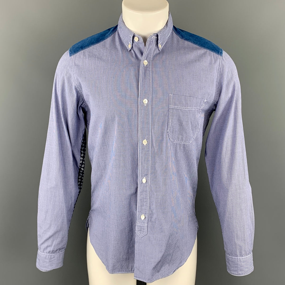 JUNYA WATANABE Camisa de manga larga con botones de algodón a cuadros azul marino y blanco talla M