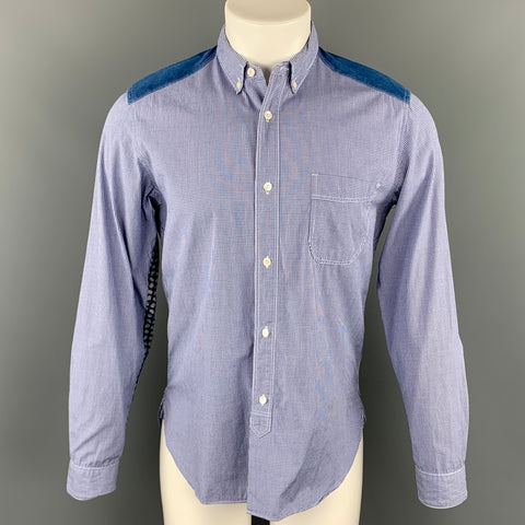 JUNYA WATANABE Size M Navy & White Checkered Cotton Button Down Long Sleeve Shirt