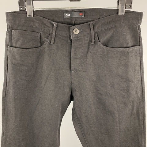 3 X 1 Size 33 Black Selvedge Denim Button Fly Jeans