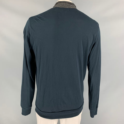 KOLOR Size L Navy & Grey Cotton Raw edge Cardigan