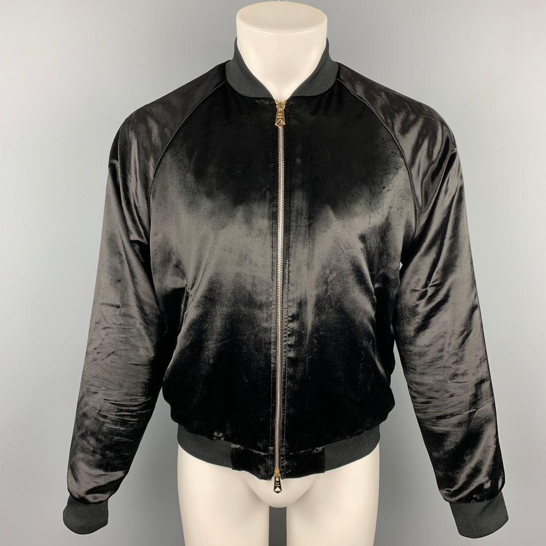 PAUL SMITH Size M Black Velvet Zip Up Bomber Jacket