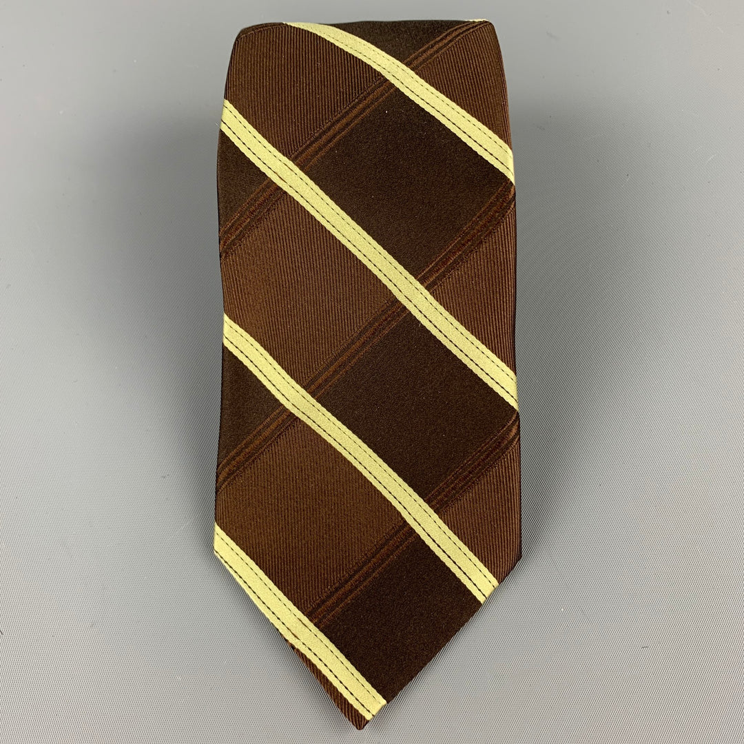 TED BAKER Brown & Green Diagonal Stripe Silk Tie