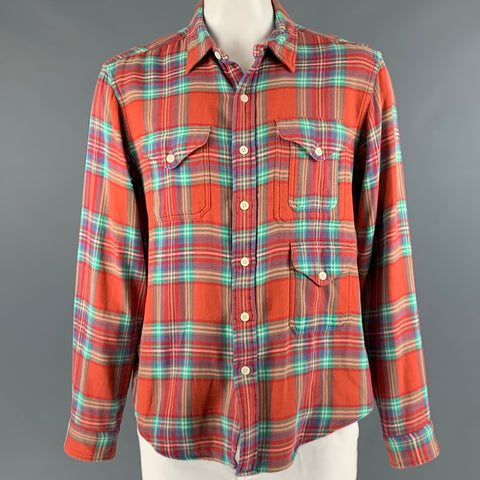 POLO by RALPH LAUREN Size XXL Red Green Plaid Cotton Flannel Long Sleeve Shirt
