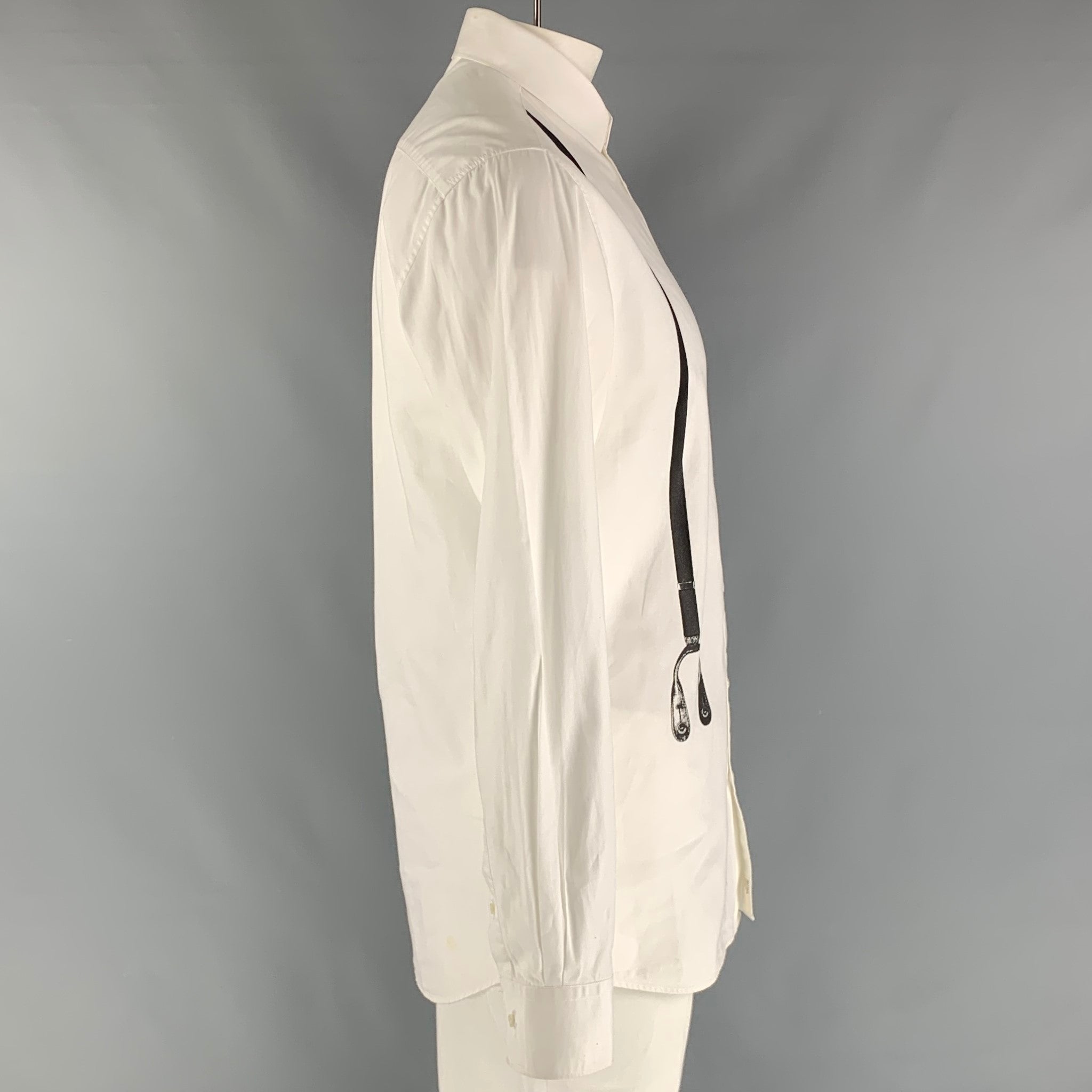NEIL BARRETT Size L White Black Print Cotton Button Up Long Sleeve