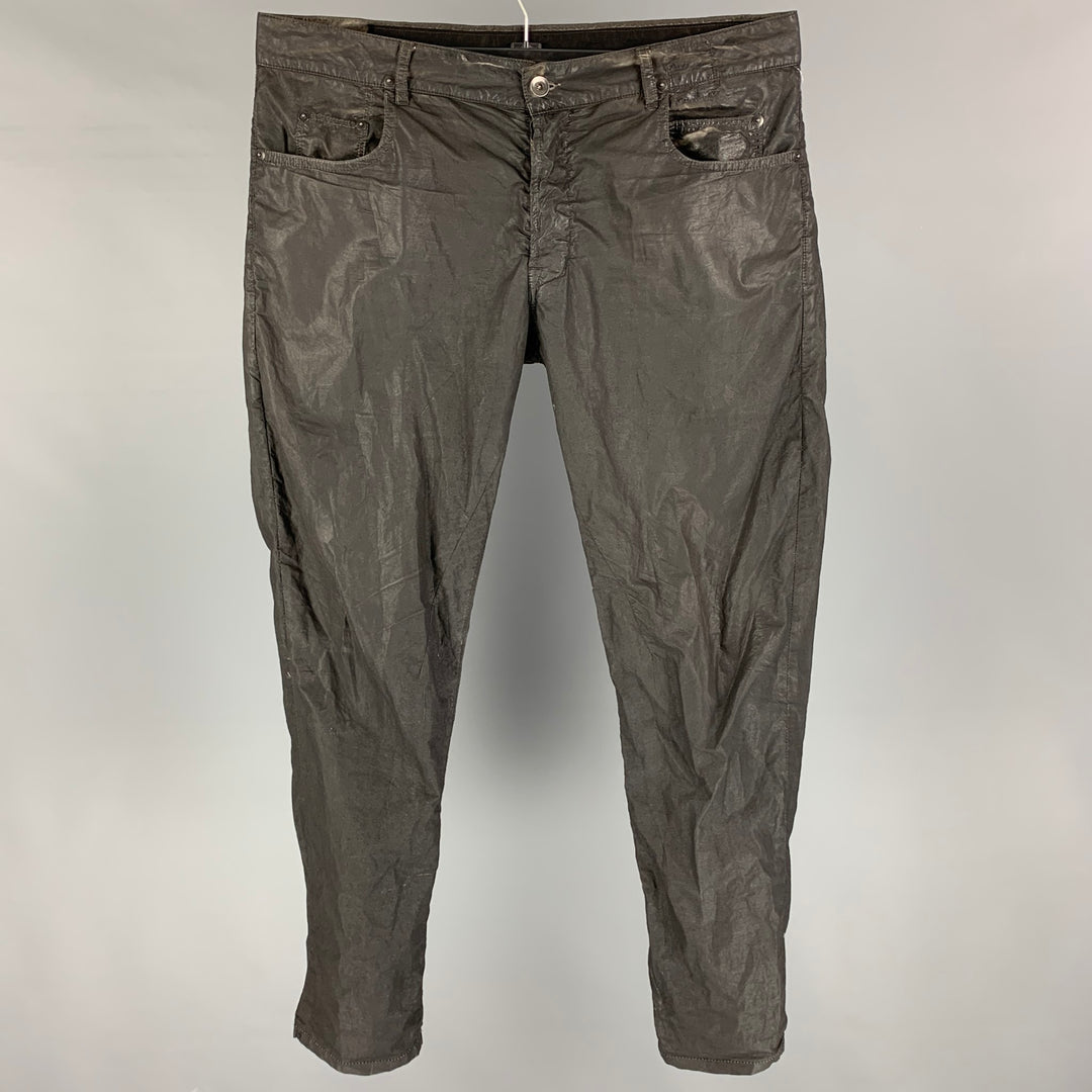 RICK OWENS DRKSHDW Talla 36 Pantalones casuales con botones de algodón recubiertos de carbón