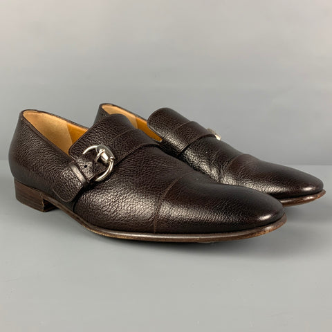 GUCCI Size 8 Brown Pebble Grain Leather Loafers