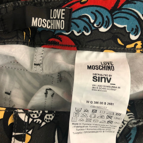 LOVE MOSCHINO Talla 4 Vaqueros de dibujos animados de algodón y elastano negro multicolor