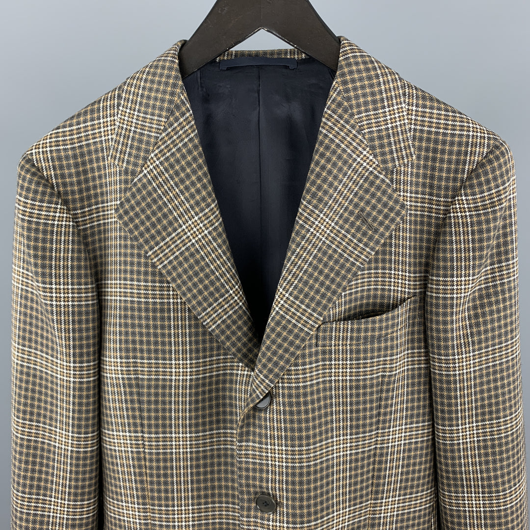 UNITED ARROWS Brown Plaid Wool Notch Lapel Sport Coat