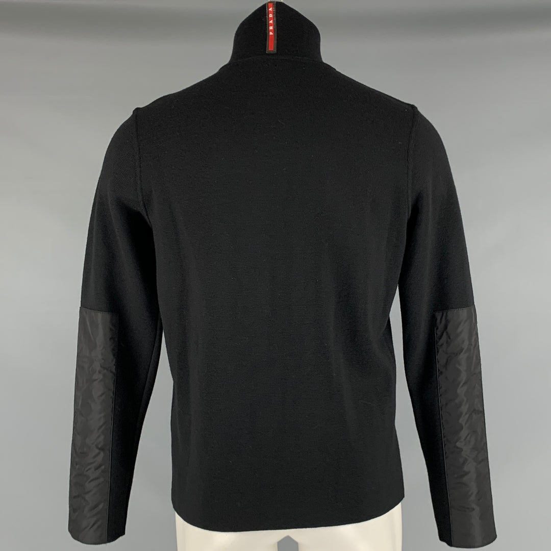 PRADA Size 40 Black Mixed Fabrics Wool Zip Up Jacket