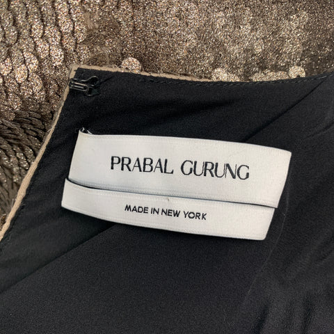 PRABAL GURUNG Size 6 Gold Polyester Sequined Short Sleeve Dress Top