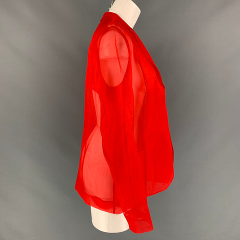 PORTS 1961 Chaqueta de solapa de muesca transparente de seda roja talla 8
