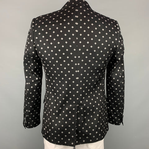 DOLCE & GABBANA Size 44 Regular Black & White Jacquard Peak Lapel Sport Coat