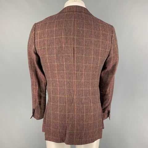 RODD & GUNN Size S Burgundy Olive Plaid Viscose Linen Sport Coat