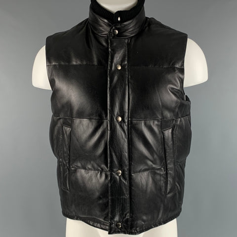 BURBERRY LONDON Size 38 Black Quilted Leather Down Filled Vest