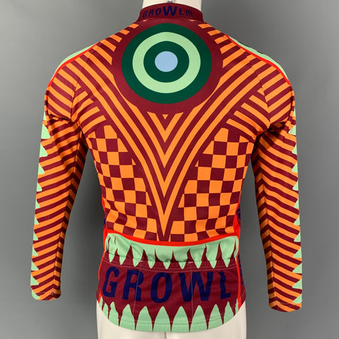 WALTER VAN BEIRENDONCK FW14 Size S Orange Burgundy Graphic Nylon Jersey Bike Top