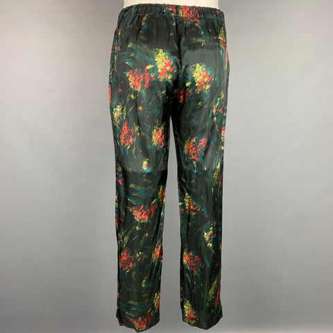 DRIES VAN NOTEN Size 34 Black & Green Abstract Floral Viscose Casual Pants