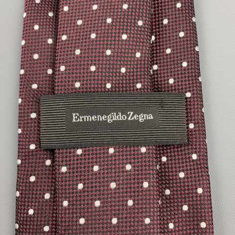 ERMENEGILDO ZEGNA Burgundy Dots Silk Neck Tie